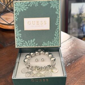 Guess Silver Charm Bracelet with Heart Accents